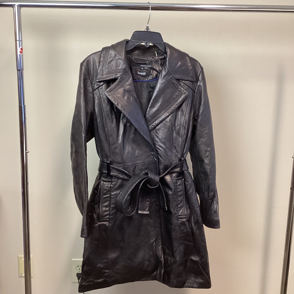 Wilsons Leather Women's Belted Trench Coat Size XL Black